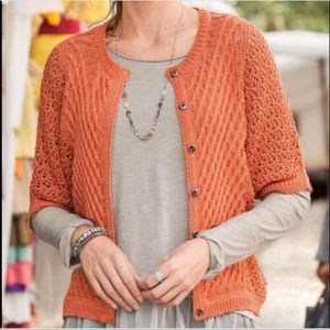 COPY - SUNDANCE WOMENS ORANGE COTTON BUTTON FRONT CARDIGAN SWEATER 3/4 SLEEVE XL